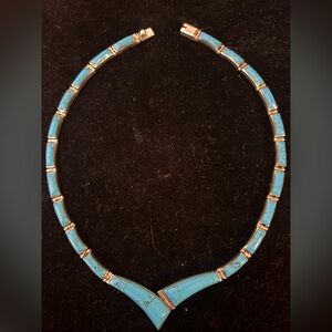 TAXCO 950 SILVER TURQUOISE CHOKER.